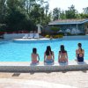 Persone sedute sul bordo di una piscina.